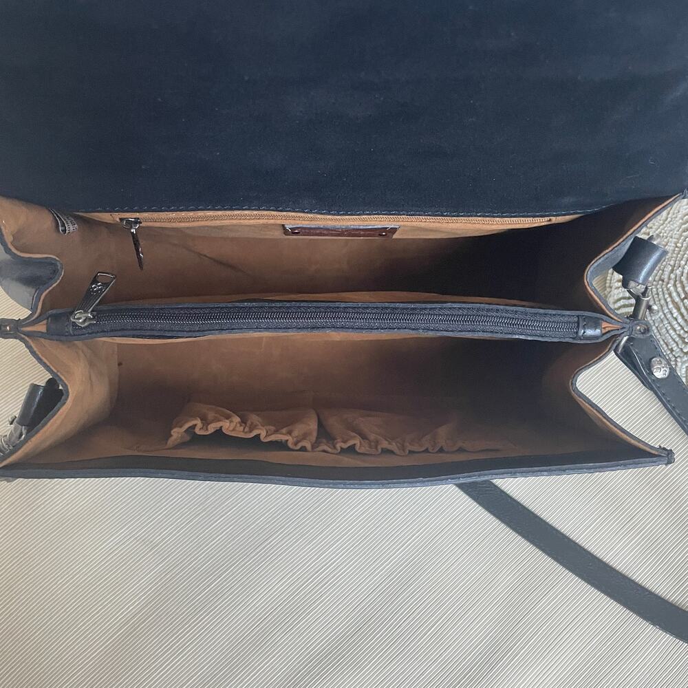 Patricia Nash Stintino Tooled Black Leather Saddle Satchel | Crossbody Turn-lock - Picture 6 of 9